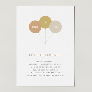 Modello semplice per invito alla festa di compleanno con palloncino / Download digitale / Terracotta Kid Birthday Party / Neutral Kid Birthday Party Invitation
