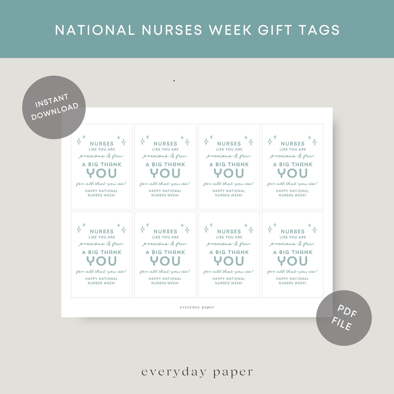 National Nurses Week Gift Tags, Nurses Day Appreciation Tags, RN Simple ...