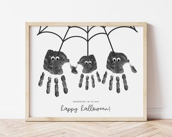 Spider Handprint Art for 3 Kids, Three Kids Halloween Handprint Craft Printable, Fall Siblings Handprint, Easy Activity for Baby and Toddler