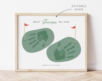 Editable Best By Par Golf 2 Handprints for Grandma, Daddy, Great Grandpa, Golfing Father's Day or Birthday Gift, Edit Name and Year in Canva