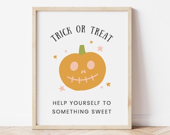 Halloween Sign for Trick or Treaters, Trick or Treat Help Yourself to Something Sweet, Sorry We Missed You, Pumpkin Candy Bowl Welcome Sign