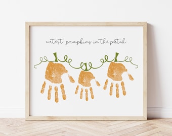 Pumpkin Handprint Craft for Three Kids, Fall Handprint Art Printable, Cutest Pumpkins in the Patch, 3 Pumpkin Handprints for Triplets