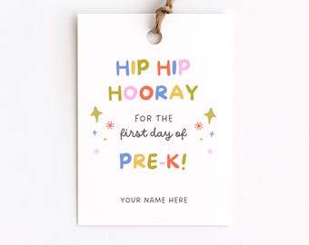 First Day of Pre-K Gift Tag for Class, Edit Name in Canva, Pre-K Teacher Gift for 1st Day of School, Retro Preschool Student Favor Tag