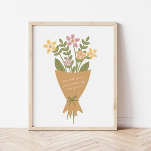 Merci de m'avoir aidé à grandir Art imprimable | Art d'empreintes digitales pour professeur, nounou ou baby-sitter | bouquet de fleurs |  Cadeau de fin d'année pour professeur