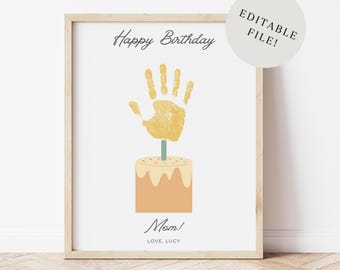 Editable Birthday Cake Handprint Craft | Happy Birthday Candle Handprint | Custom Personalized Handprint Printable Instant Digital Download