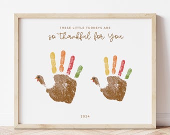 Thankful Turkey Handprint Craft, Happy Thanksgiving Blank Printable, Craft for Two or Three Kids, Toddler or Baby Activity, Autumn Fall