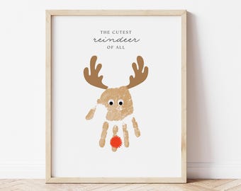 Reindeer Handprint Craft, Easy Christmas Printable Activity, Baby or Toddler Rudolph Art Keepsake, Daycare Mothers Day Out Preschool Party