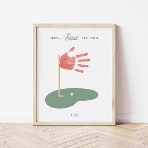 Miglior papà di Par Golf Handprint Art stampabile, biglietto d'auguri per la festa del papà con papà che gioca a golf, regalo di compleanno per papà che gioca a golf / regalo di golf per bambini con l'anno