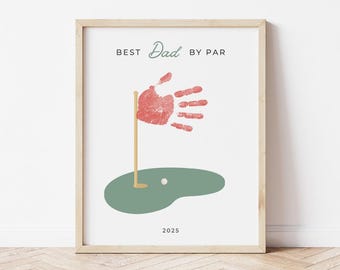 Impression artistique d'art avec empreinte de main Best papa by golf, carte de fête des pères golfeur papa, cadeau d'anniversaire golf papa | Cadeau de golf des enfants de l'année