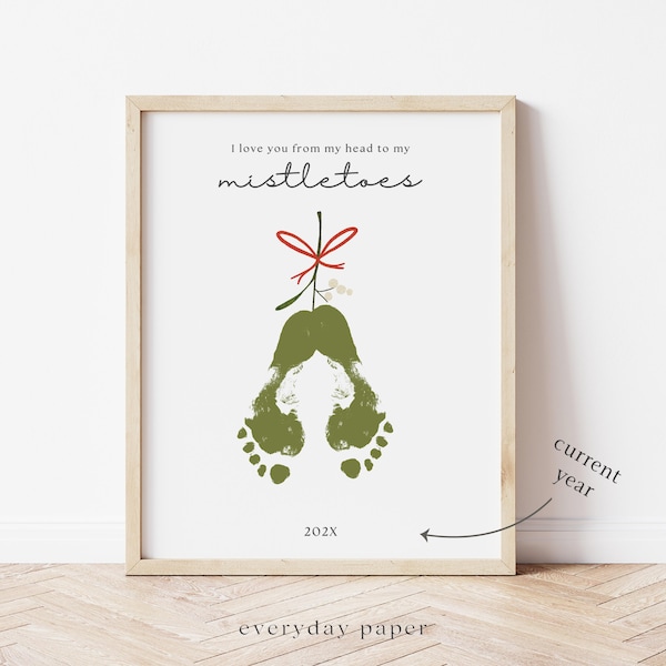 Maretak kerst voetafdruk ambachtelijke, kerst handafdruk ambachtelijke afdrukbare, baby of peuter kerst activiteit kunst aandenken, instant download