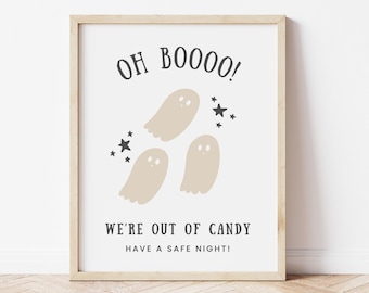 Halloween Out of Candy Sign for Trick or Treaters, Oh Boo We're Out of Candy Sign, Trick or Treat, Halloween Welcome Sign for Porch Door