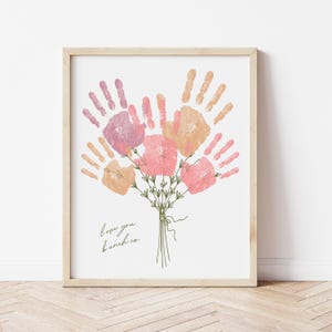 Boeket handafdruk kunst afdrukbare | Love You Bunches Flower Handafdruk Knutselen Meerdere kinderen | 1, 2, 3, 4 of 5 handafdrukken | Moederdagcadeau