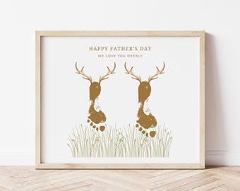 Hunting Fathers Day Gift, 2 Kids Deer Footprints Art, Gift for Deer Hunter - Dad Grandpa Uncle Stepdad, Easy Baby or Toddler Craft Activity