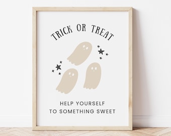 Letrero de Halloween para pedir dulces, pedir dulces y disfrutar de algo dulce, disculpas por no haberte visto, letrero de bienvenida para tazón de dulces A4