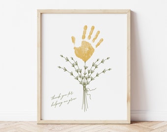 Thank You For Helping Me Grow | Handprint Art For Teacher Printable | Flower Handprint Craft for Mom Dad Grandma | End of Year Teacher Gift