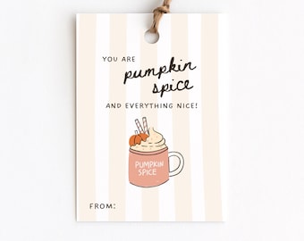Pumpkin Spice and Everything Nice Gift Tags, Autumn Tag for a Sweet Treat or Coffee Gift Card for Teacher, Coworker, Neighbor, Friend