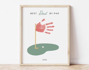 Best Dad By Par Golf Handprint Art Printable, Dad Golfing Father's Day Card, Dad Golf Birthday Gift Craft | Golfing Gift from Kids with Year