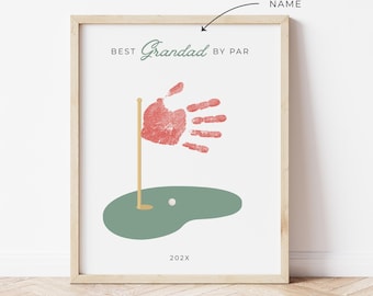 Huella de mano de golf editable "Best By Par" para abuelo, papá, mamá, bisabuelo, regalo de cumpleaños o Día del Padre para golfistas. Edita el nombre y el año en Canva.