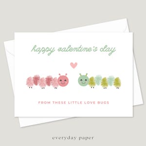 Love Bugs Raupe Fingerabdruck Valentinstag Karte zu verschicken, 5 x 7 Zoll Handwerk bedruckbar, passt in Umschlag, 2 zwei Kinder Fingerabdrücke, Kunst Andenken