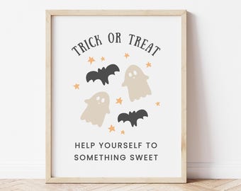 Halloween Sign for Trick or Treaters, Trick or Treat Help Yourself to Something Sweet, Sorry We Missed You, Ghosts Candy Bowl Welcome Sign