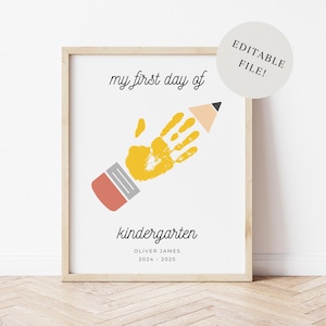 Manualidad editable con huella de lápiz para el primer día de clases / Imprimible para la vuelta al cole / Recuerdo digital con huella de lápiz para preescolar y jardín de infancia