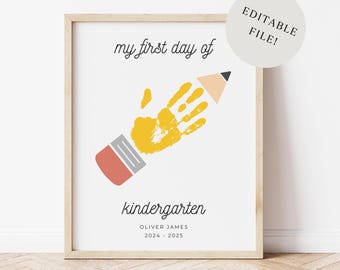 Editable First Day Of School Pencil Handprint Craft | Back To School Printable | Preschool Kindergarten Handprint Keepsake Digital Download