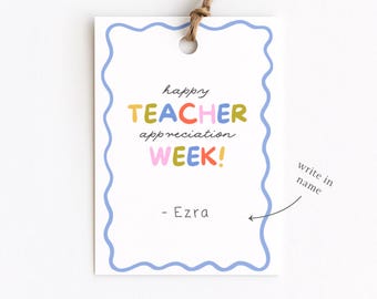 Etichette per la Settimana di apprezzamento degli insegnanti, Regalo di ringraziamento per gli insegnanti, Fine dell'anno scolastico, Etichette per bomboniere con disegni, Semplice e minimalista, Scuola elementare, Scuola media