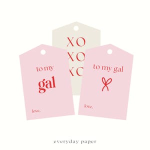Galentine afdrukbare cadeaukaartjes, Galentine gunsttags, Galentine strikken, XOXO cadeaukaartjes, afdrukbare Galentine-kaarten, minimale Galentine-tags