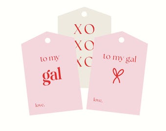 Galentine Printable Gift Tags, Galentine Favor Tags, Galentine Bows, XOXO Gift Tags, Printable Galentine Cards, Minimal Galentine Tags