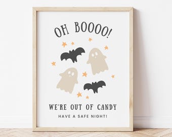 Halloween Out of Candy Sign for Trick or Treaters, Oh Boo We're Out of Candy Sign, Trick or Treat, Bat Minimal Welcome Sign for Porch Door