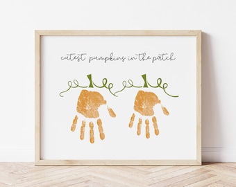 Pumpkin Handprint Craft for Two Kids, Fall Handprint Art Printable, Cutest Pumpkins in the Patch, 2 Pumpkin Handprints, Instant Download