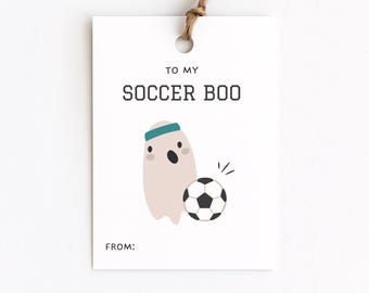 Soccer Boo Halloween Gift Tags for Soccer Team Favor Bags, Minimal Simple Neutral Soccer Ghost for Toddler Soccer Fall Halloween Party