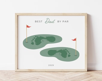 Best Dad By Par Golf Footprint Art Printable for 2 Kids, Dad Golfing Father's Day, Dad Golf Birthday Gift Craft | Golfing Gift from Two Kids