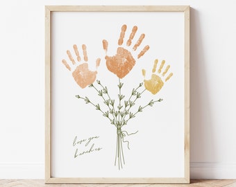 Impression d'art pour la fête des mères | Artisanat d'empreintes de main de fleurs | Cadeau pour maman et enfant | Cadeau pour grand-mère des petits-enfants | Cadeau bouquet femme
