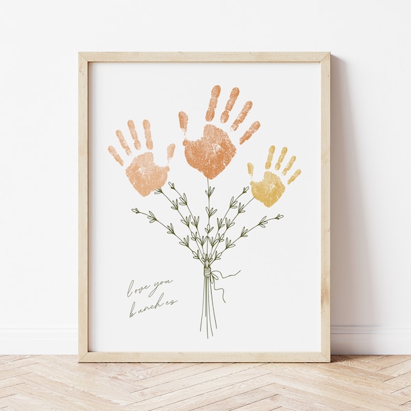 Impression d'art pour la fête des mères | Artisanat d'empreintes de main de fleurs | Cadeau pour maman et enfant | Cadeau pour grand-mère des petits-enfants | Cadeau bouquet femme