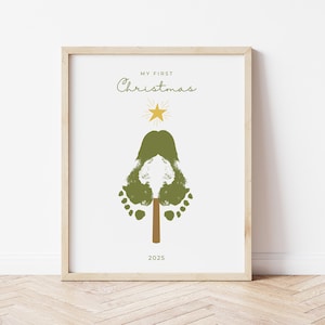 My First Christmas Footprint Craft, Baby&#39;s First Christmas Tree Craft Printable, Babys 1st Christmas Art Keepsake Activity, Instant Download