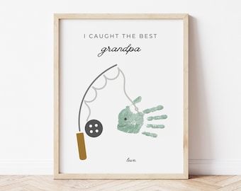 Grandpa Fish Handprint Art Printable | Grandpa Birthday Gift Fishing Pole Handprint Craft | Fishing Gift from Grandkids | Fathers Day Gift