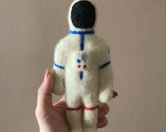 Handmade Needle Felted Wool Nursery Toy Neutral Non-toxic Safe Space Themed Toy - Newborn, Toddler, Kid, Child Gift - "Astronaut"