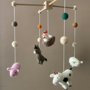 Needle Felted Baby Mobile Newborn Baby Shower Gift - Animals Donkey, Rooster, Pig, Cow, Sheep Nursery Crib Mobile- &quot;Orwell&#39;s Farm&quot;