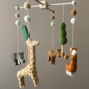 Needle Felted Baby Mobile Safari Animal Newborn Baby Shower Gift - Elephant Giraffe Camel Alpaca Nursery Crib Mobile- &quot;Heavy Guys&quot;