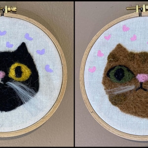 Needle Felted Embroidery Hoop Painting - Kids/Living Room Nursery Decoration Newborn Ornament Cats Animals Wool Wall Hanging Gift &quot;Cat Bros&quot;