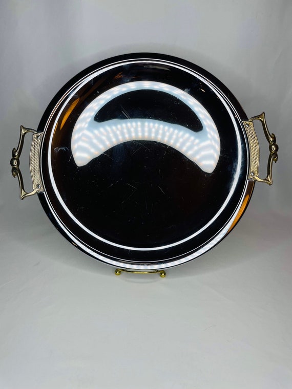 Vintage Large Silver Platter With Brass Handles - Etsy