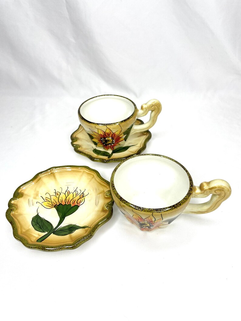 Hand Painted Ceramic Sunflower Tea Cup Set set of 2 - Etsy