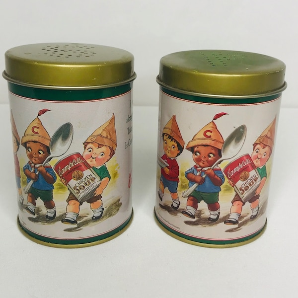 Vintage campbell's soup salt & pepper tin shaker set