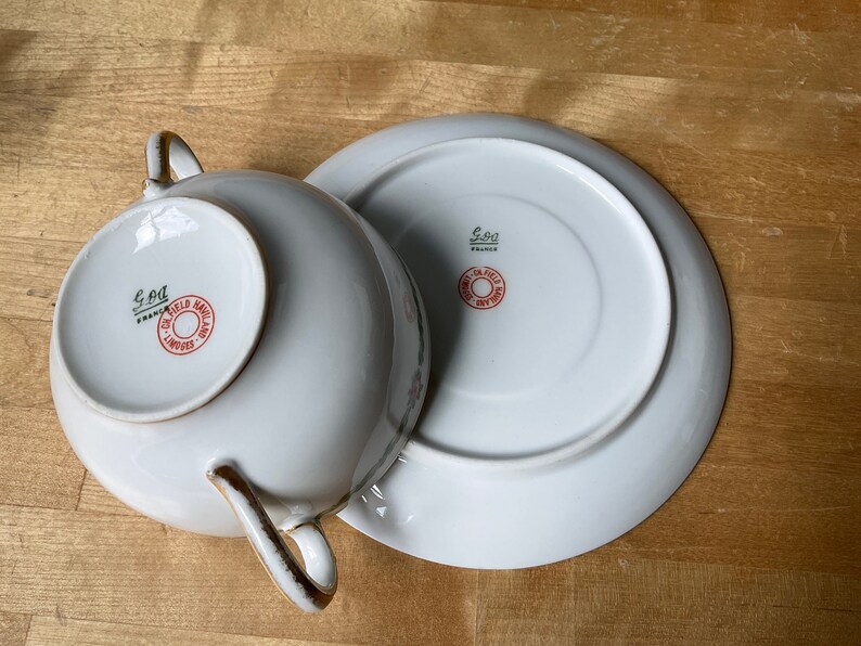 Set of 7 Antique Limoges Bouillon Cups & Saucers Etsy