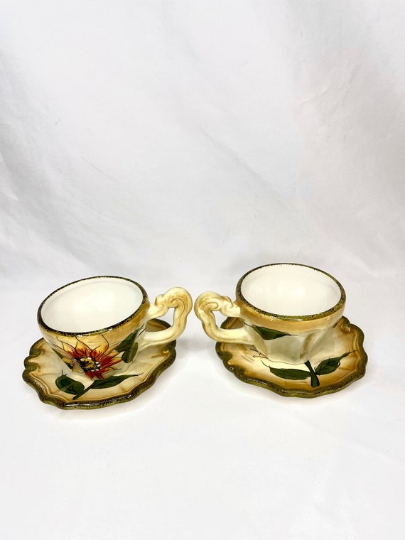 Hand Painted Ceramic Sunflower Tea Cup Set set of 2 Etsy