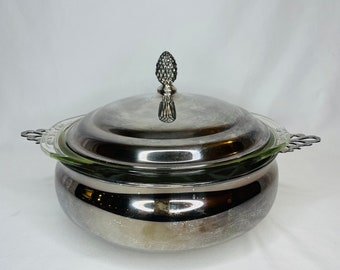 Vintage Sheffield Silver/Pyrex Casserole Serving Bowl