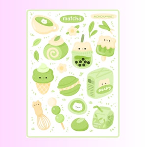 Matcha Sticker Sheet l Kawaii Sticker Sheet l Cute Stickers l Anime Lover Sticker