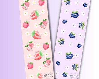 Strawberry and Blueberry Bookmarks, book lover gift, book worm gift, Floral Bookmark, Spring Bookmark, Fruit Bookmark