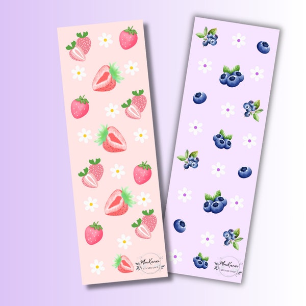 Strawberry and Blueberry Bookmarks, book lover gift, book worm gift, Floral Bookmark, Spring Bookmark, Fruit Bookmark